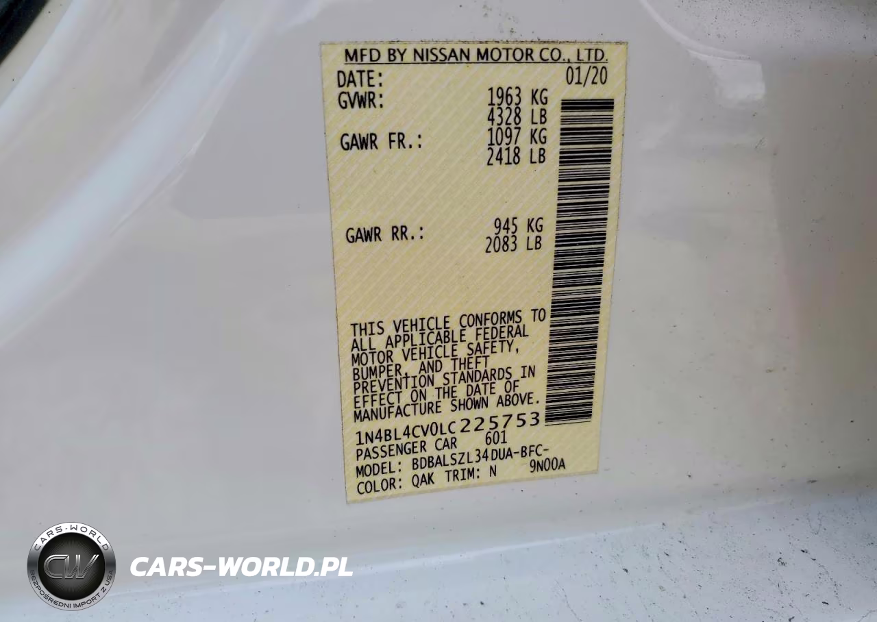 2020 Nissan Altima Sr VIN:1N4BL4CV0LC225753 - 12