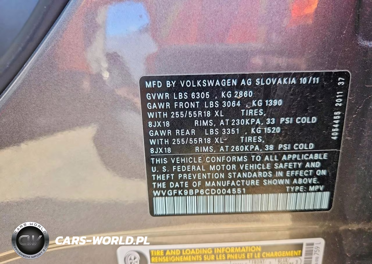 2012 Volkswagen Touareg V6 Tdi VIN:WVGFK9BP6CD004551 - 13