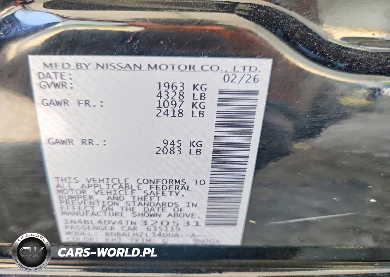 2026 Nissan Altima Sv VIN:1N4BL4DV4TN320531 - 12
