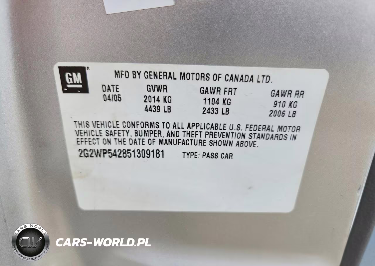 2005 Pontiac Grand Prix VIN:2G2WP542851309181 - 12
