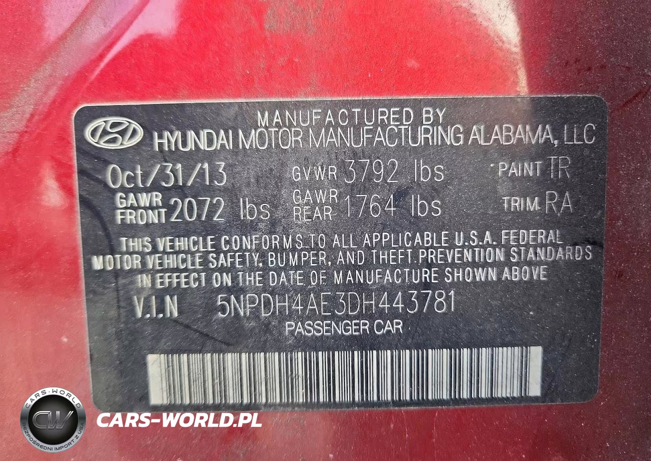 2013 Hyundai Elantra Gls VIN:5NPDH4AE3DH443781 - 12