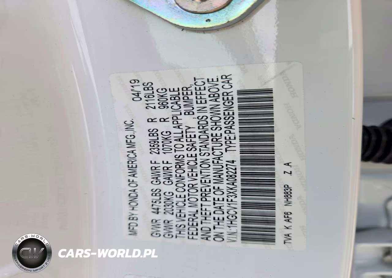 2019 Honda Accord Sport VIN:1HGCV1F3XKA082274 - 12