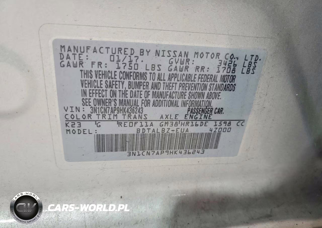 2017 Nissan Versa 1.6 Sv VIN:3N1CN7AP9HK436243 - 12