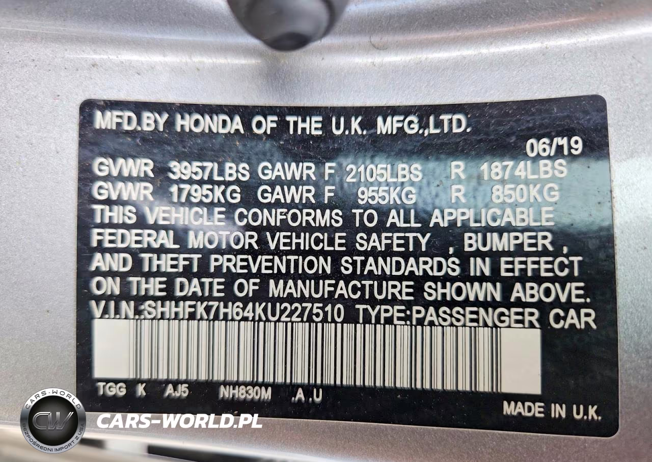 2019 Honda Civic Ex VIN:SHHFK7H64KU227510 - 12
