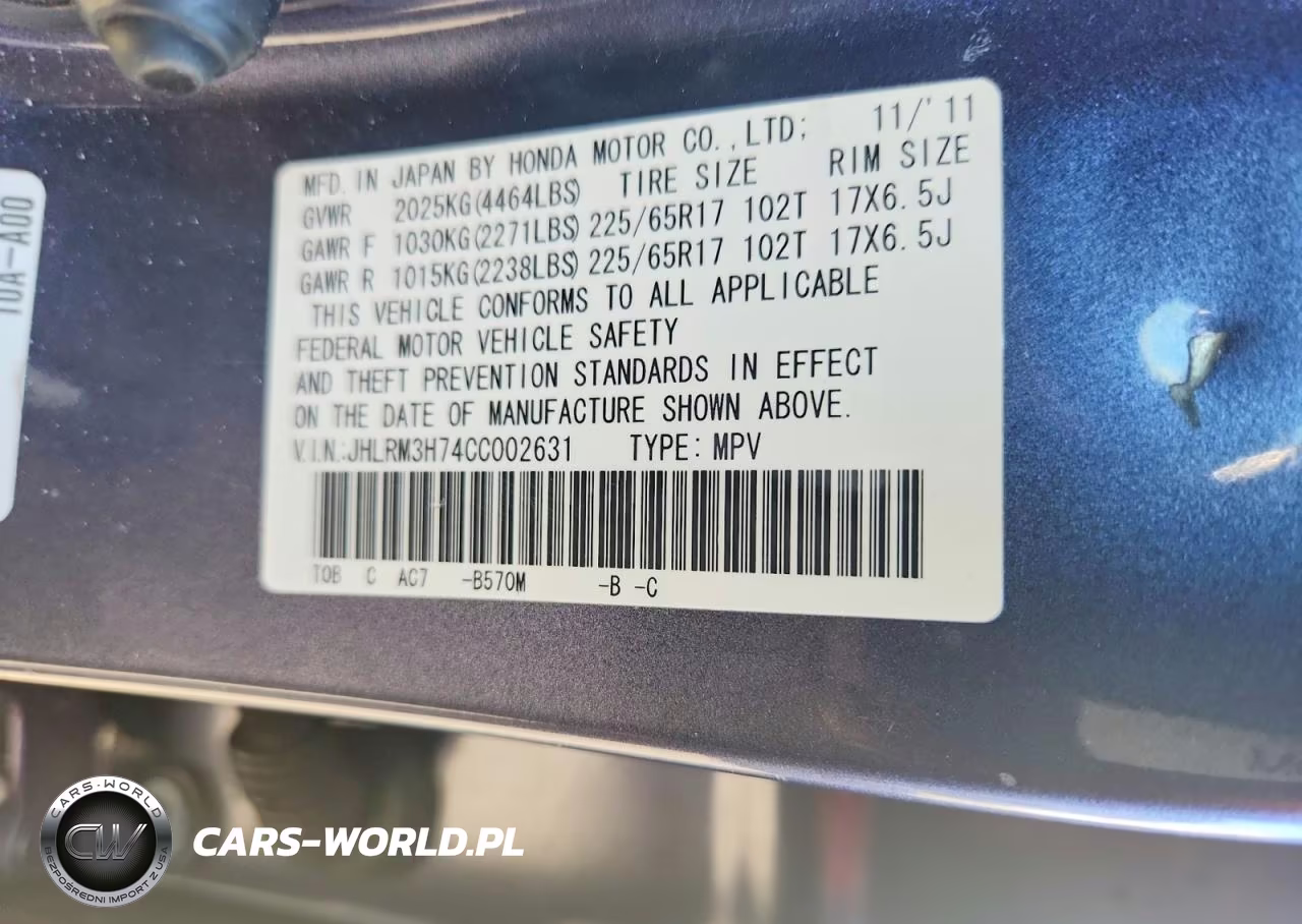 2012 Honda Cr-V Exl VIN:JHLRM3H74CC002631 - 13