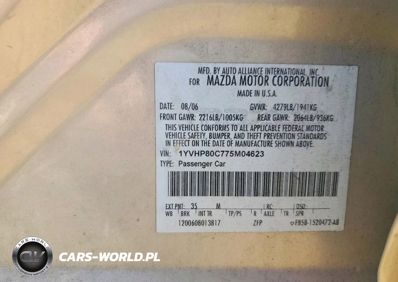 2007 Mazda 6 I VIN:1YVHP80C775M04623 - 12