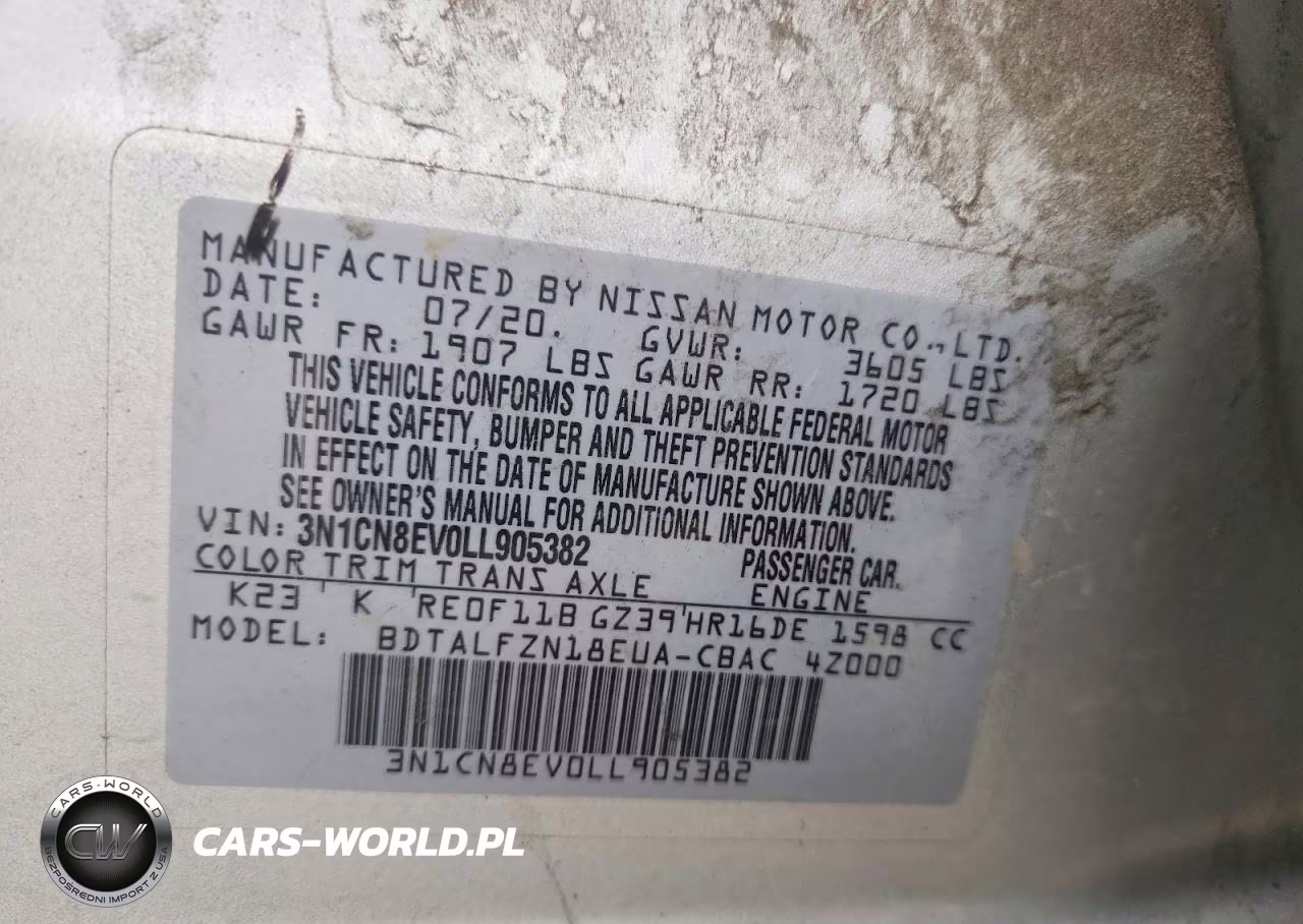 2020 Nissan Versa Sv VIN:3N1CN8EV0LL905382 - 12