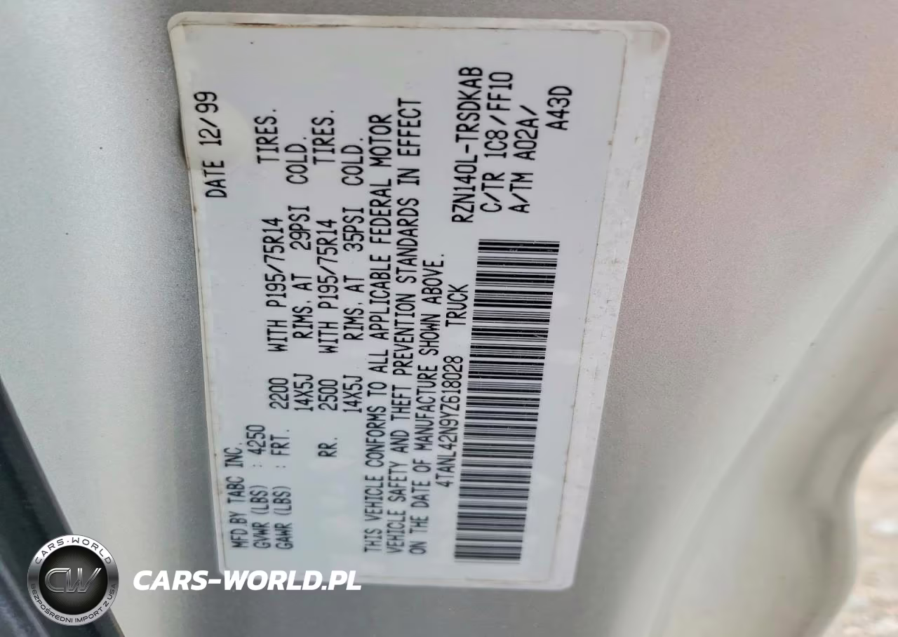 2000 Toyota Tacoma Base VIN:4TANL42N9YZ618028 - 12