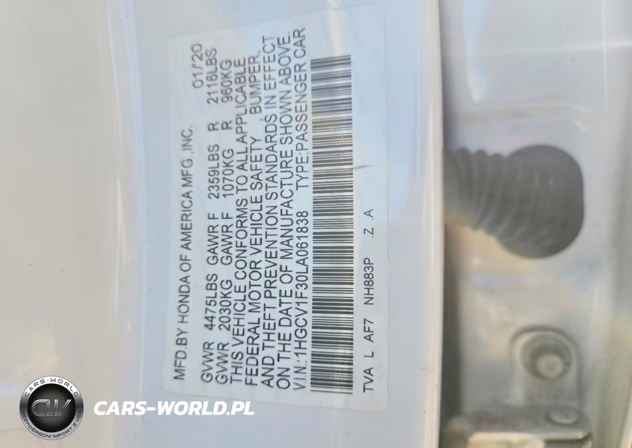 2020 Honda Accord Sport VIN:1HGCV1F30LA061838 - 12