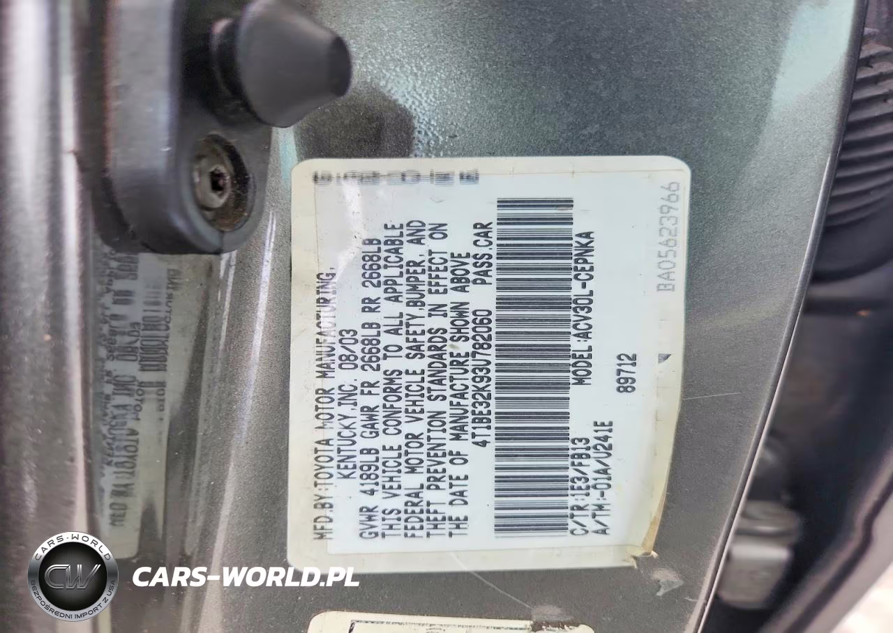 2003 Toyota Camry Le VIN:4T1BE32K93U782060 - 12