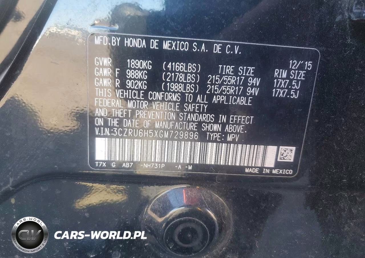 2016 Honda Hr-V Ex VIN:3CZRU6H5XGM729896 - 13