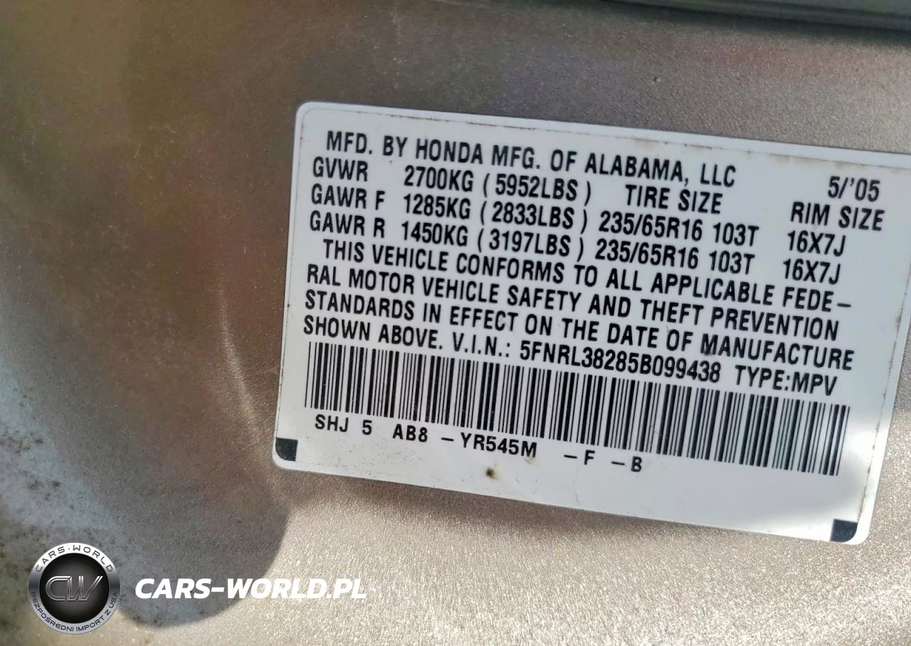 2005 Honda Odyssey Lx VIN:5FNRL38285B099438 - 13