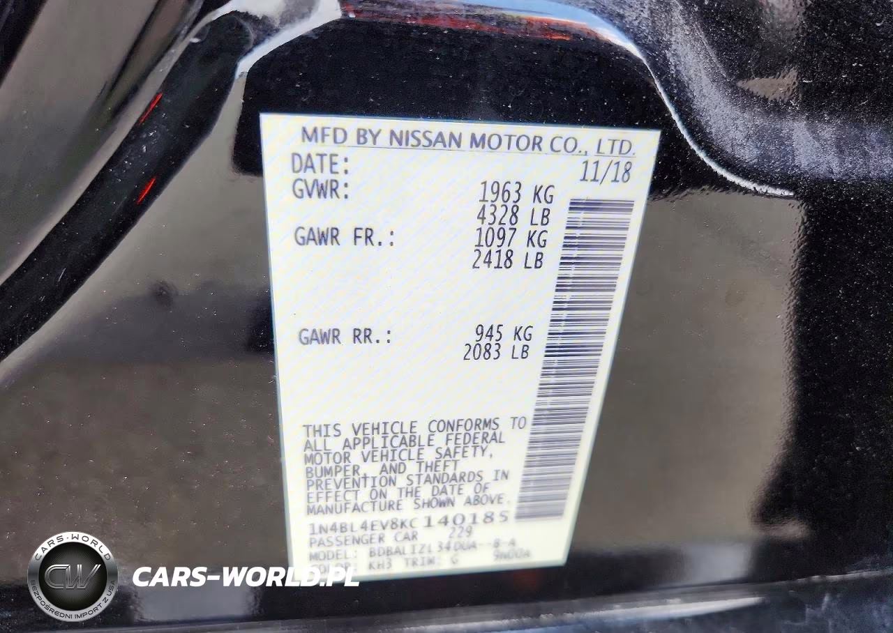 2019 Nissan Altima Sl VIN:1N4BL4EV8KC140185 - 12