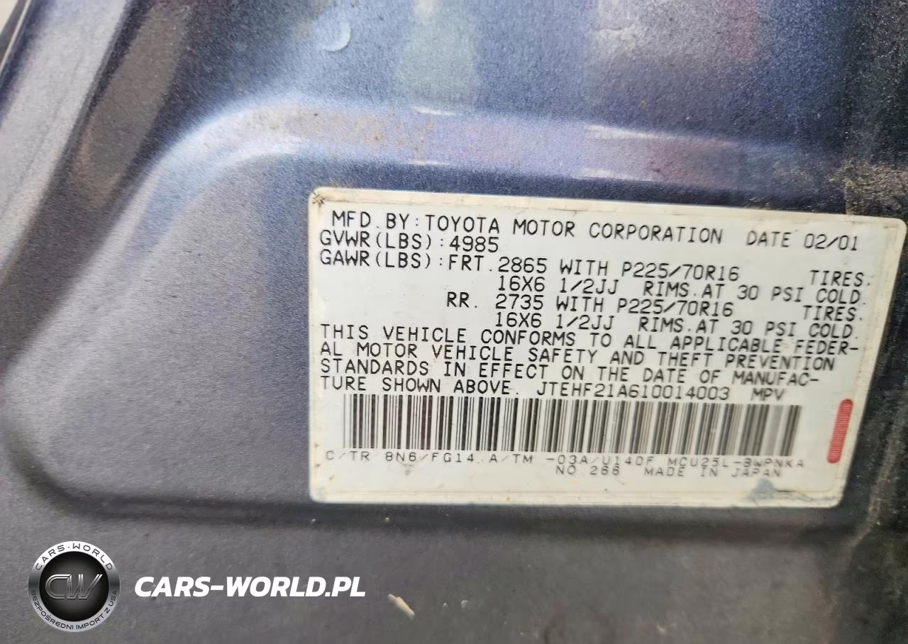 2001 Toyota Highlander Base VIN:JTEHF21A610014003 - 13