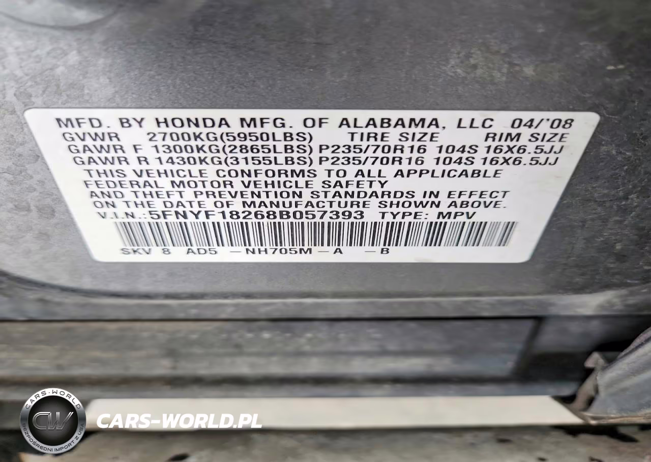 2008 Honda Pilot Vp VIN:5FNYF18268B057393 - 12