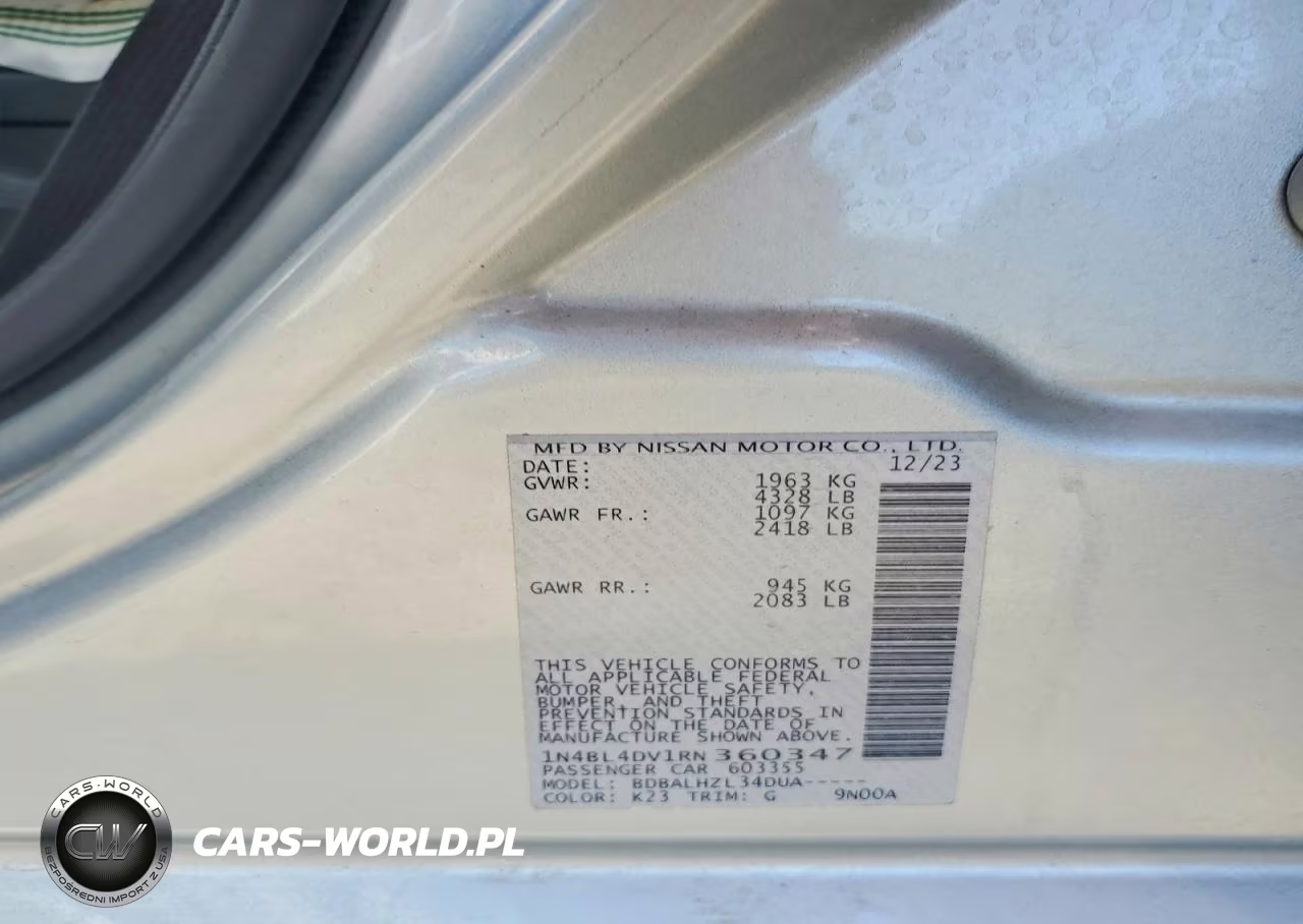 2024 Nissan Altima Sv VIN:1N4BL4DV1RN360347 - 12