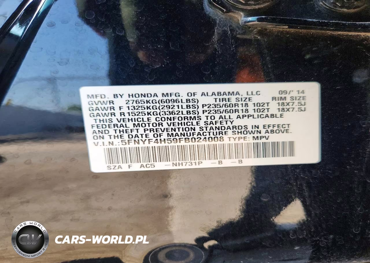 2015 Honda Pilot Exl VIN:5FNYF4H59FB024008 - 13