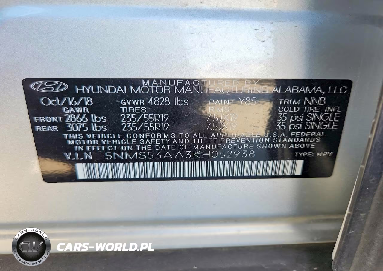 2019 Hyundai Santa Fe Ultimate 2.0T VIN:5NMS53AA3KH052938 - 13