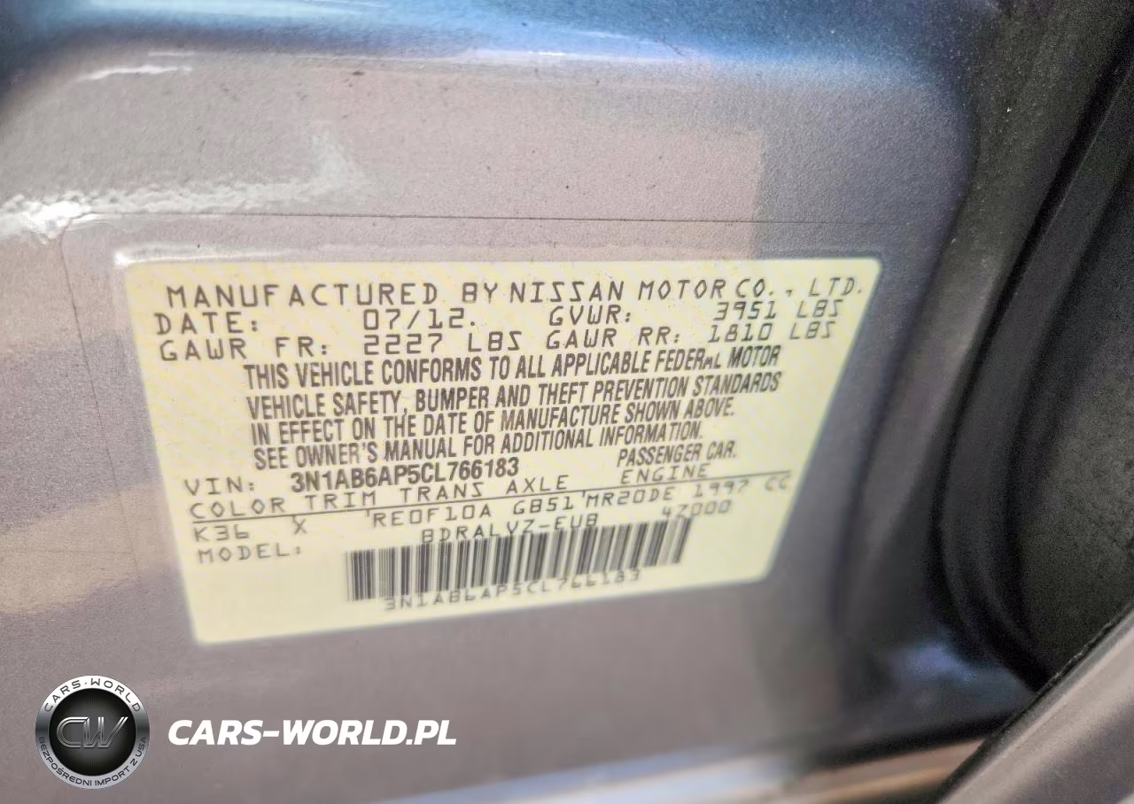 2012 Nissan Sentra 2.0 VIN:3N1AB6AP5CL766183 - 12