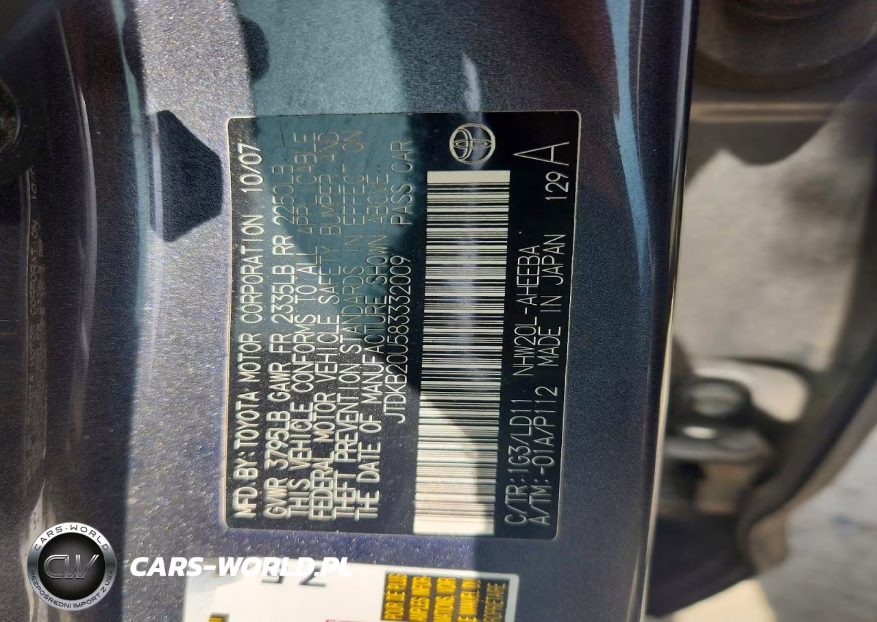 2008 Toyota Prius Base VIN:JTDKB20U583332009 - 12