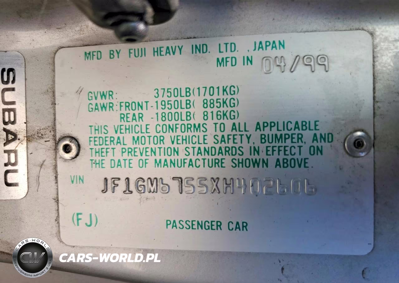1999 Subaru Impreza Rs VIN:JF1GM6755XH402606 - 12