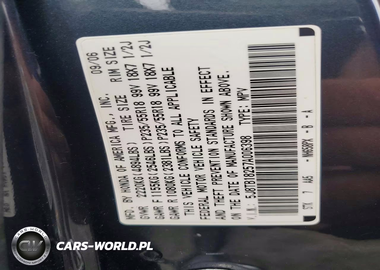 2007 Acura Rdx VIN:5J8TB18257A006398 - 13