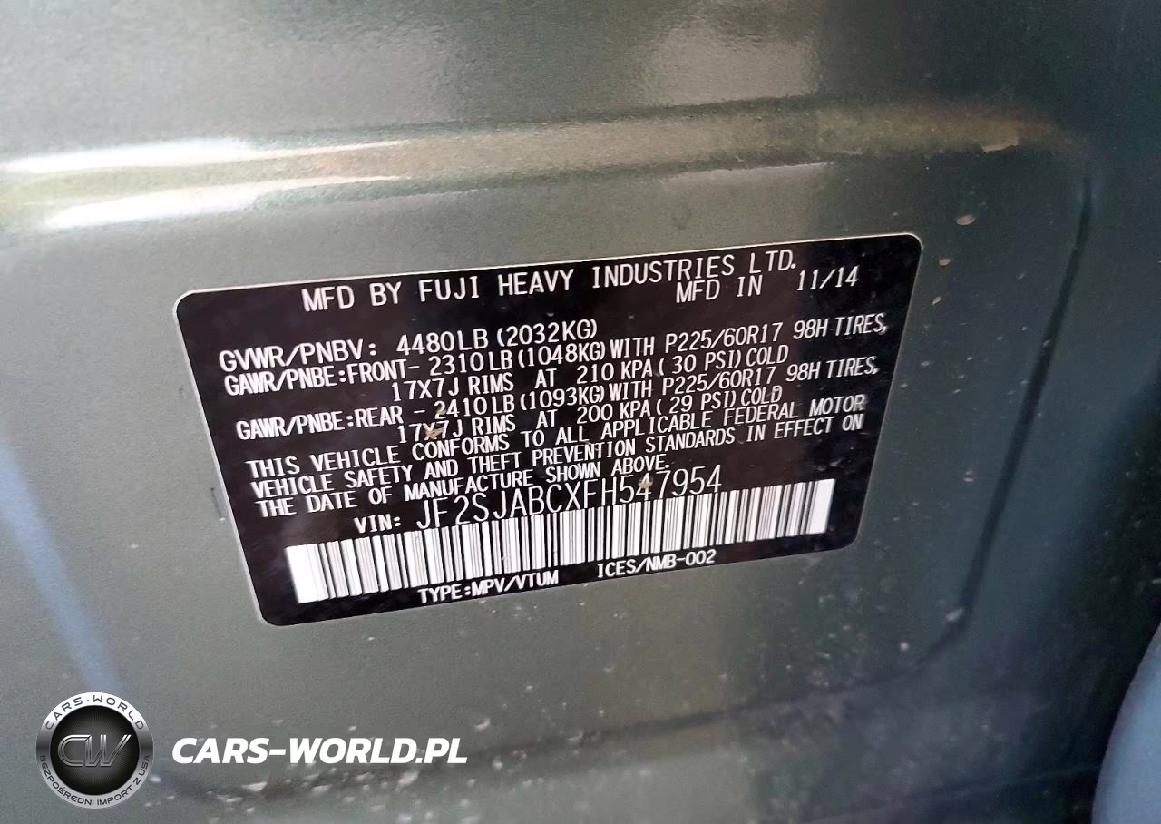 2015 Subaru Forester 2.5I VIN:JF2SJABCXFH547954 - 13