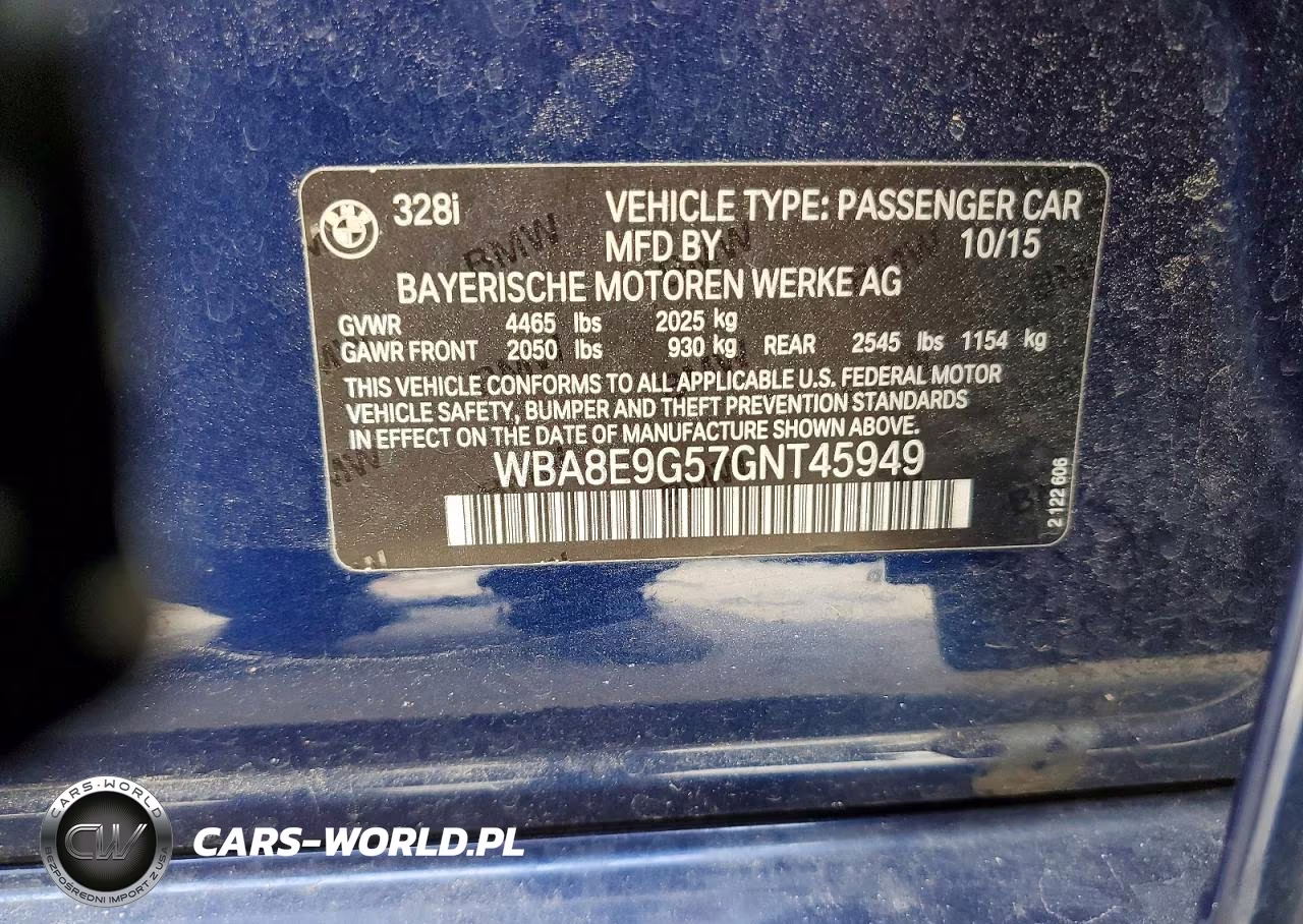 2016 BMW 328 I Sulev VIN:WBA8E9G57GNT45949 - 12