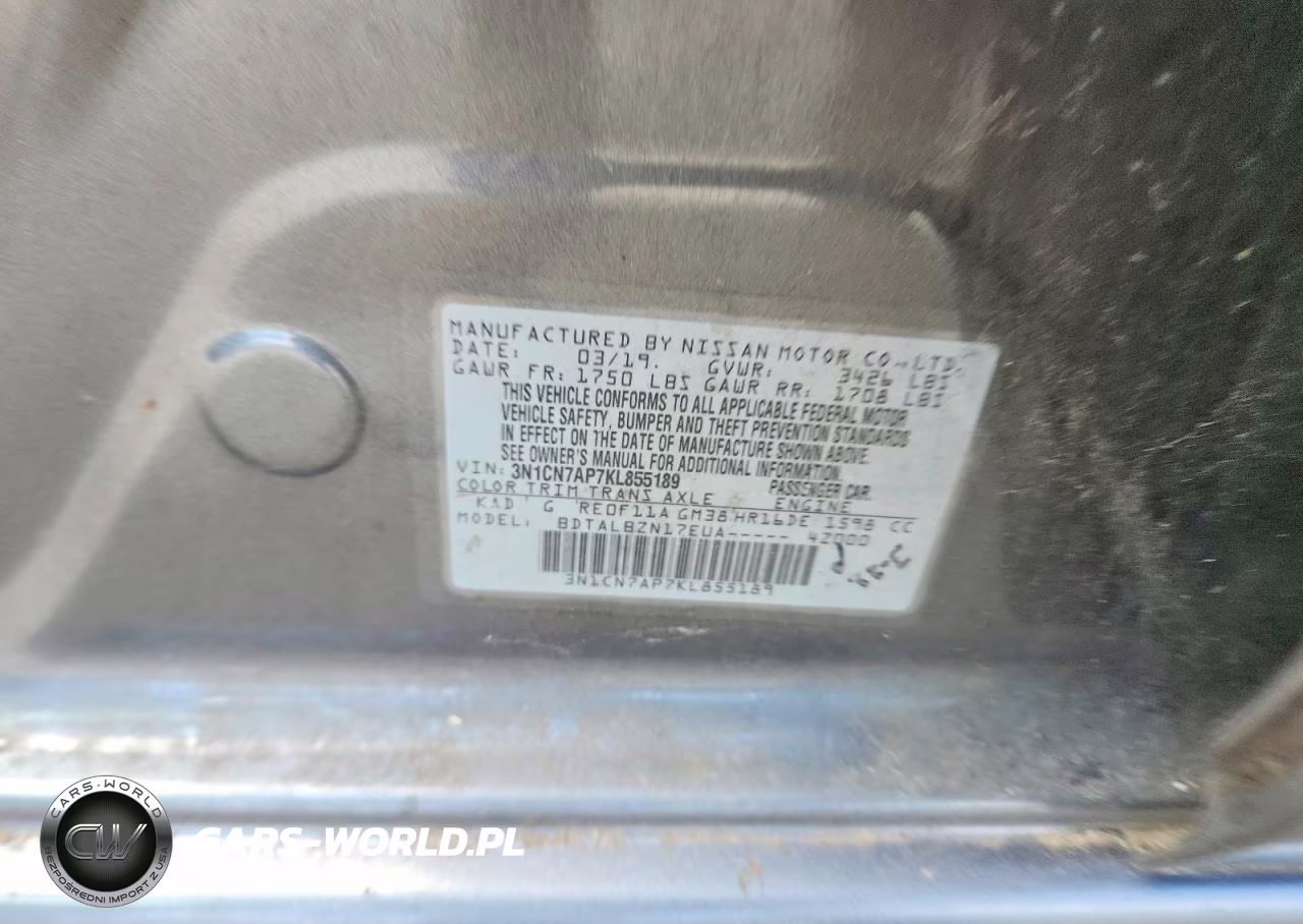 2019 Nissan Versa Sv VIN:3N1CN7AP7KL855189 - 13
