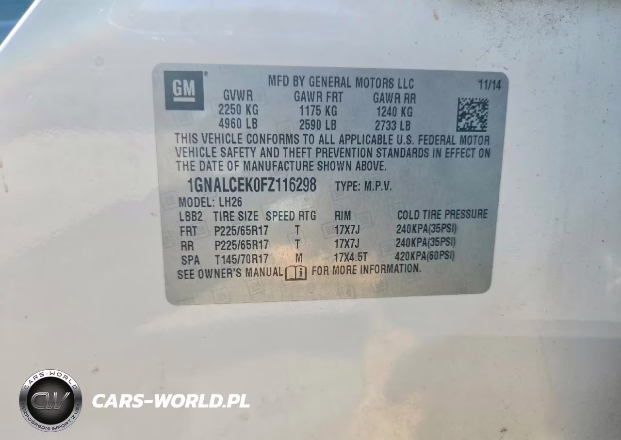 2015 Chevrolet Equinox Lt VIN:1GNALCEK0FZ116298 - 13