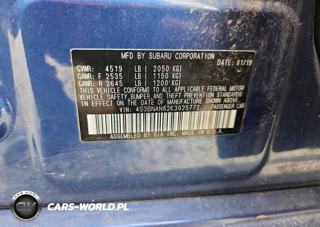 2019 Subaru Legacy 2.5I Limited VIN:4S3BNAN62K3025772 - 13