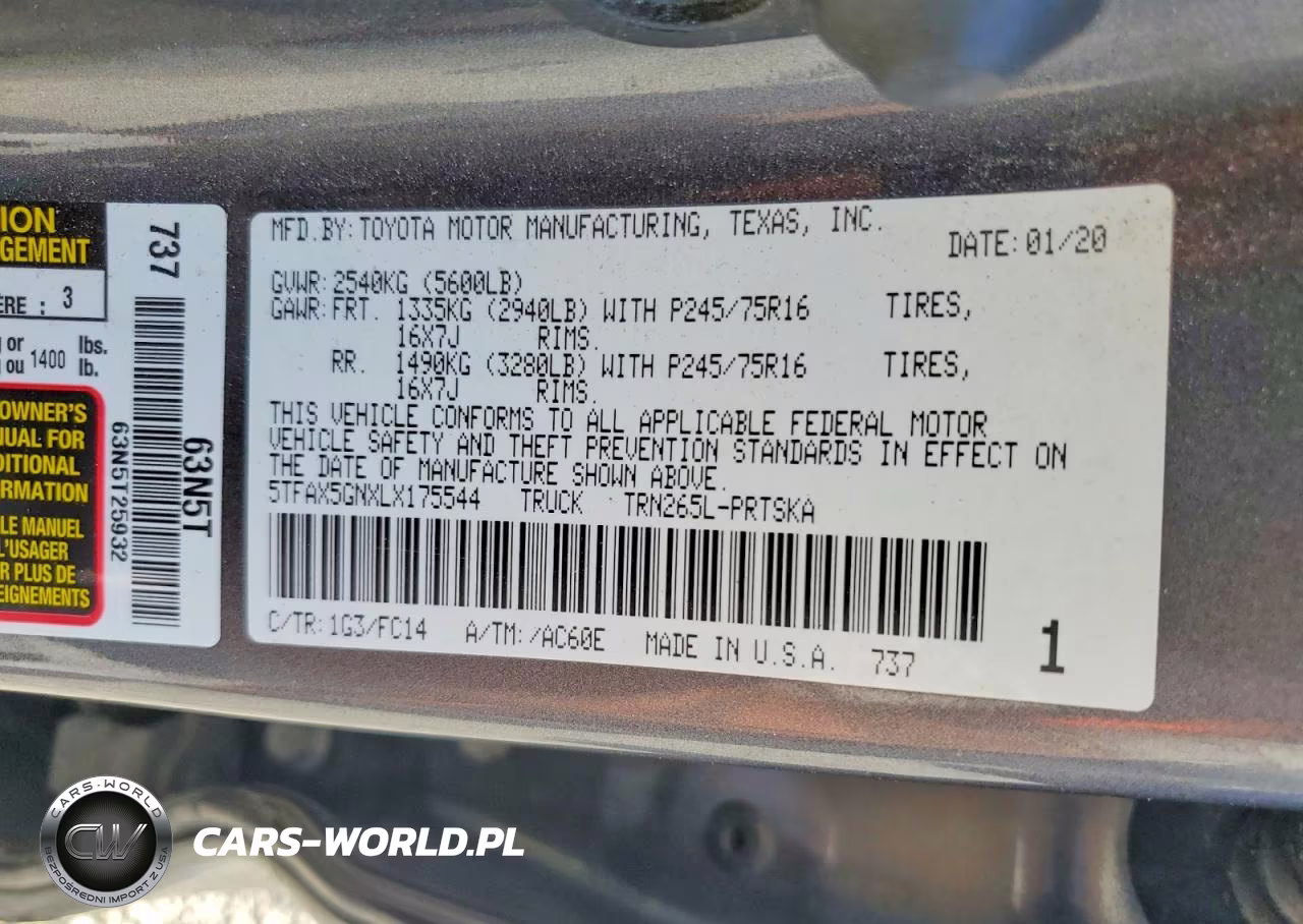 2020 Toyota Tacoma Sr5 VIN:5TFAX5GNXLX175544 - 12