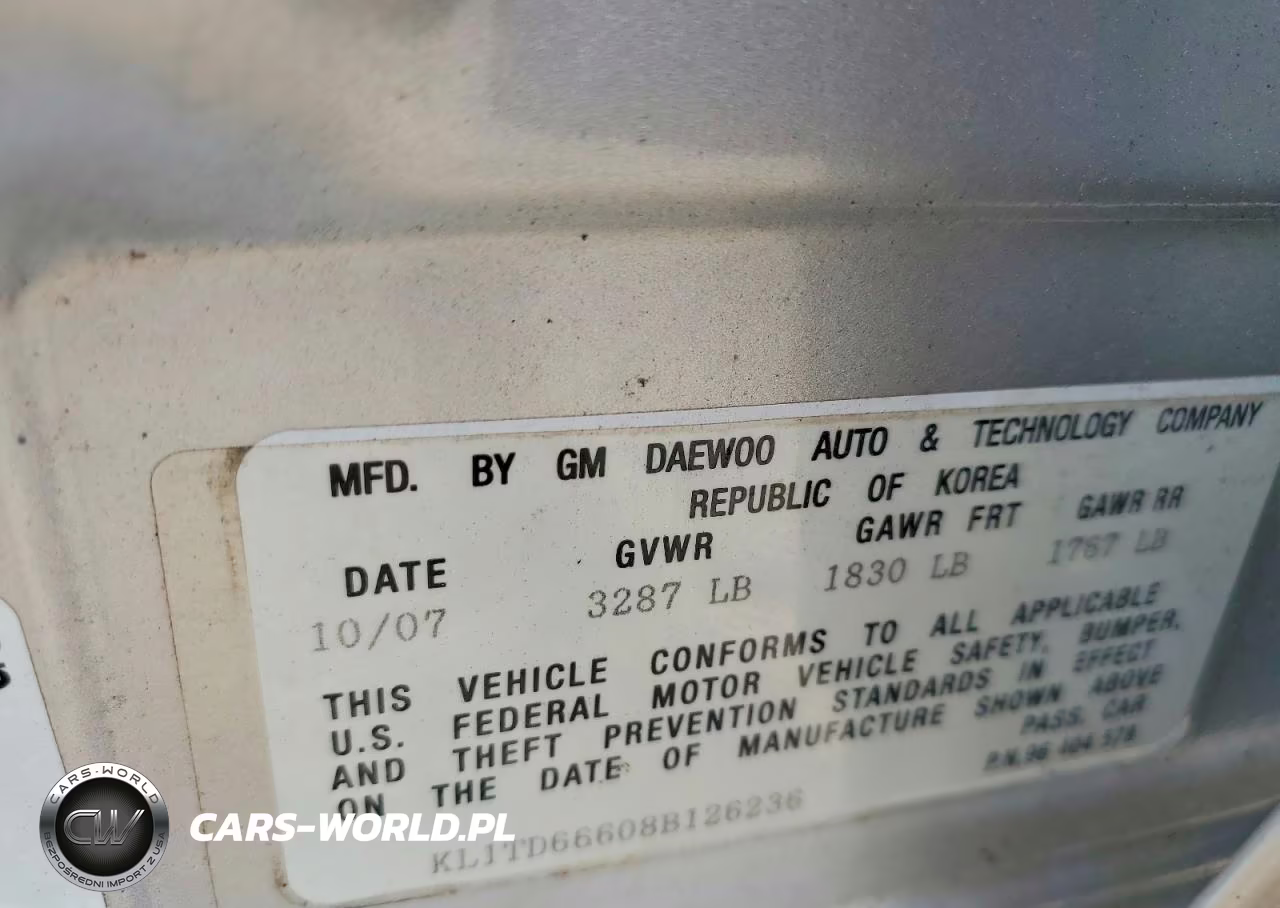 2008 Chevrolet Aveo Base VIN:KL1TD66608B126236 - 12
