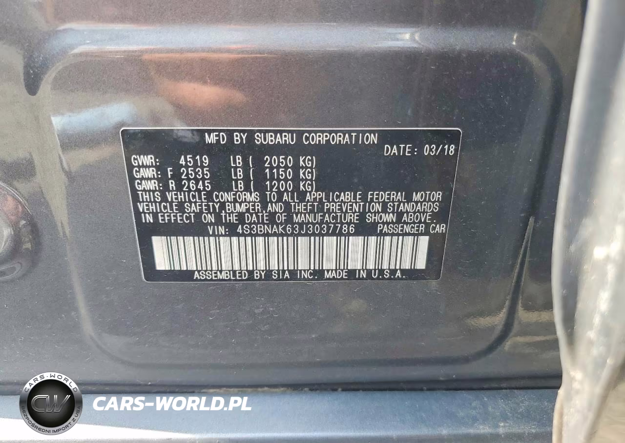 2018 Subaru Legacy 2.5I Limited VIN:4S3BNAK63J3037786 - 12