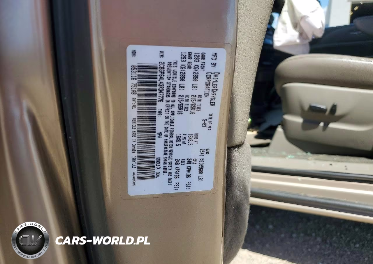 2003 Chrysler Town & Country Limited VIN:2C8GP64L43R347776 - 13