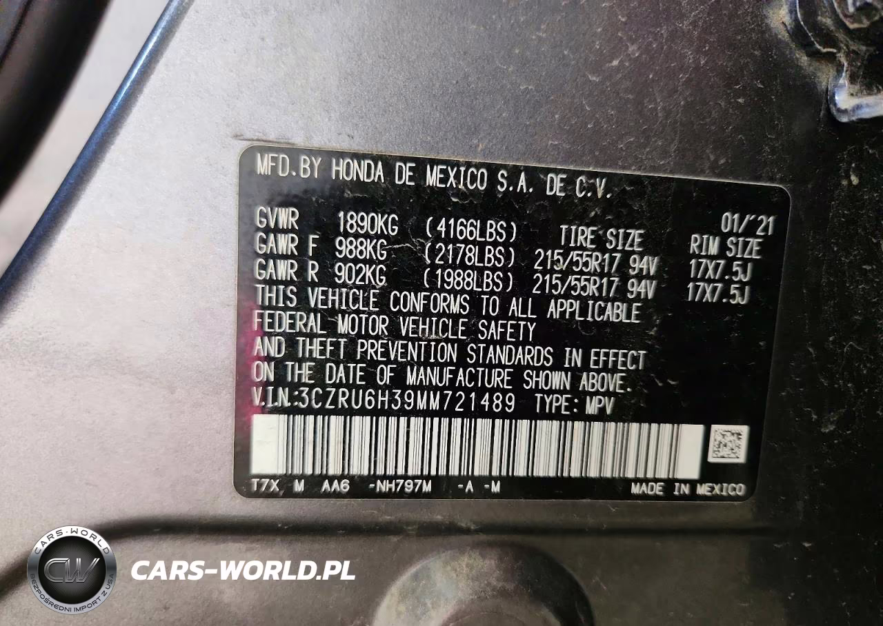 2021 Honda Hr-V Lx VIN:3CZRU6H39MM721489 - 12