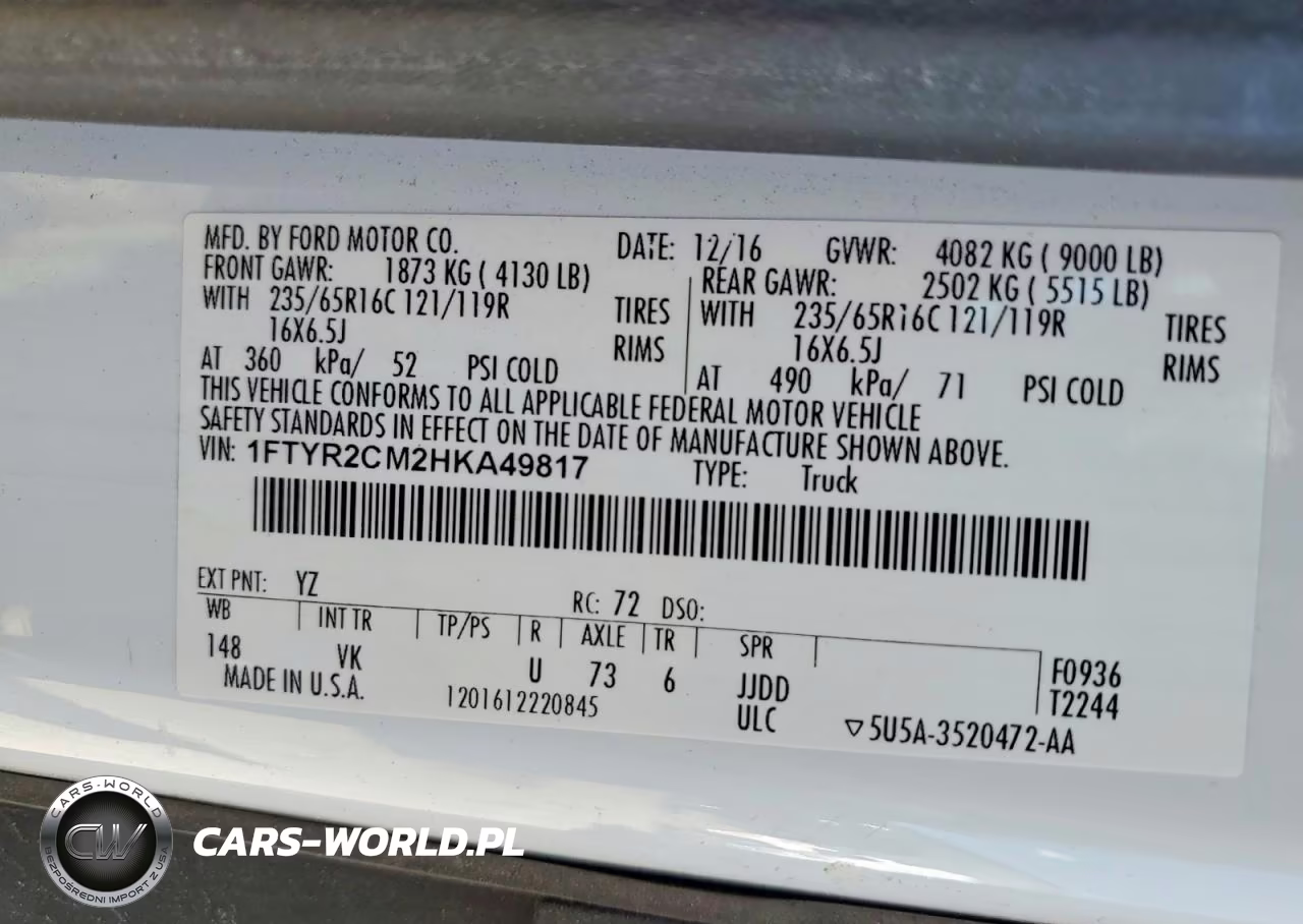 2017 Ford Transit T-250 VIN:1FTYR2CM2HKA49817 - 13