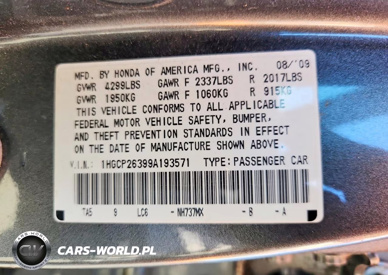 2009 Honda Accord Lx VIN:1HGCP26399A193571 - 12