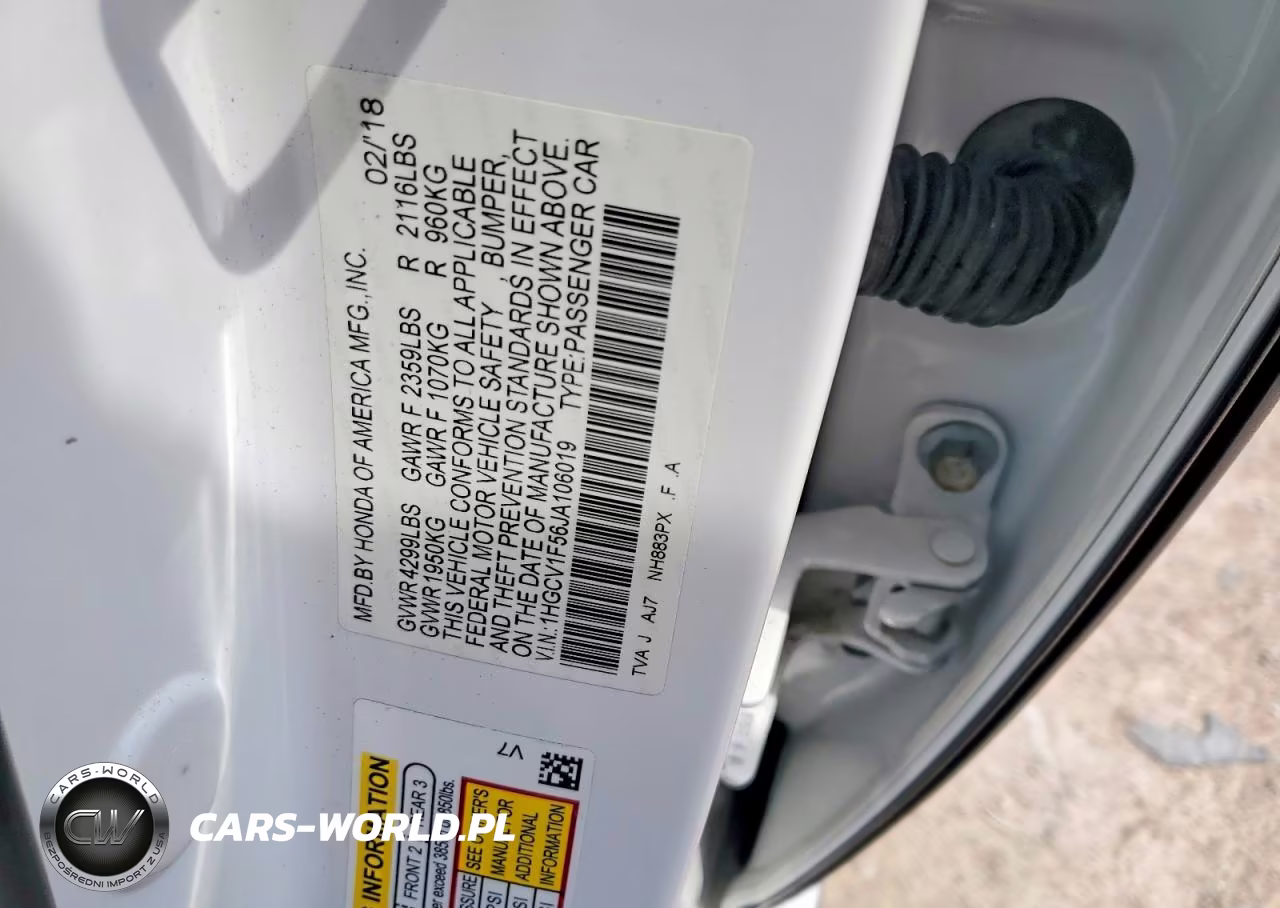 2018 Honda Accord Exl VIN:1HGCV1F56JA106019 - 12