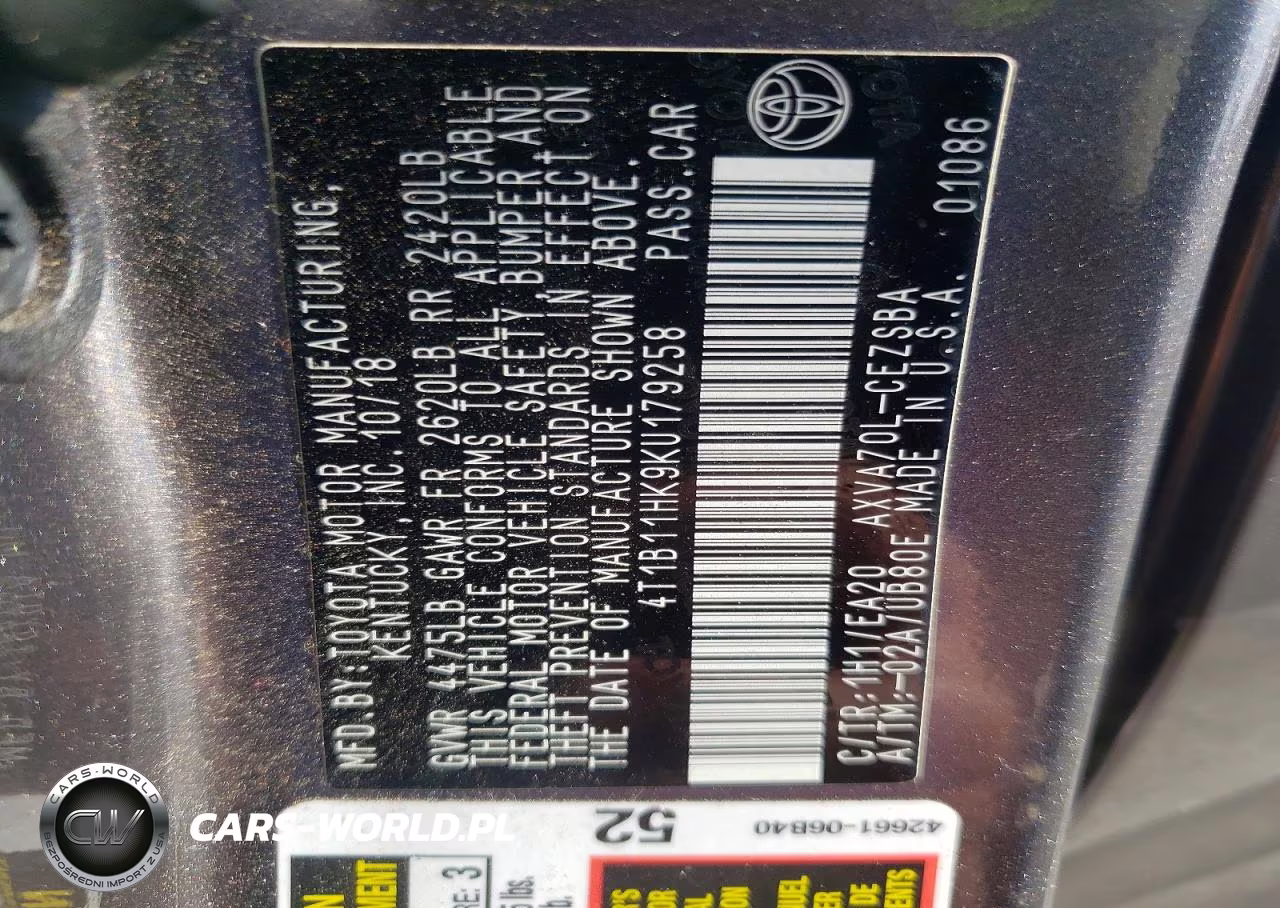 2019 Toyota Camry Se VIN:4T1B11HK9KU179258 - 12