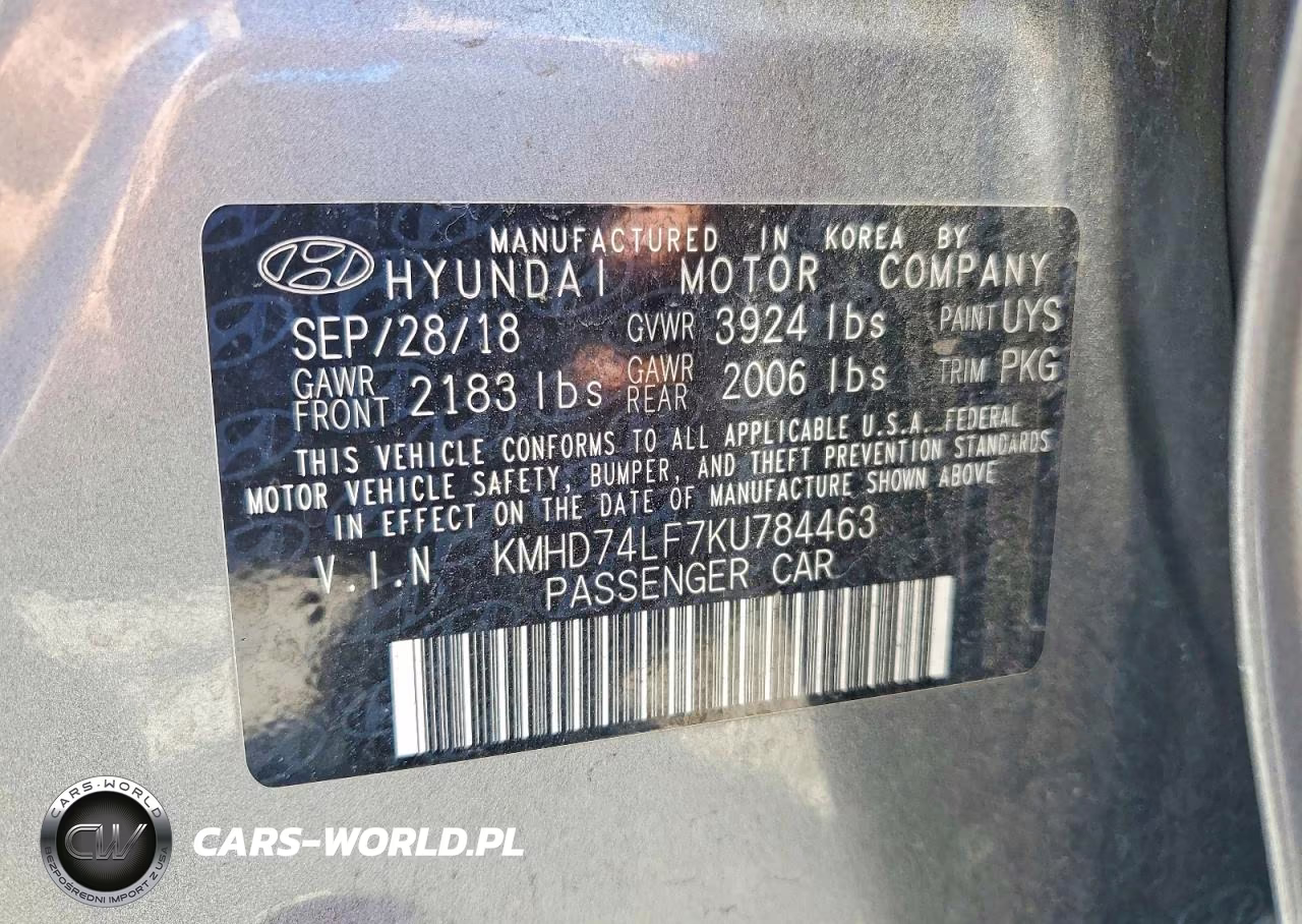 2019 Hyundai Elantra Se VIN:KMHD74LF7KU784463 - 12