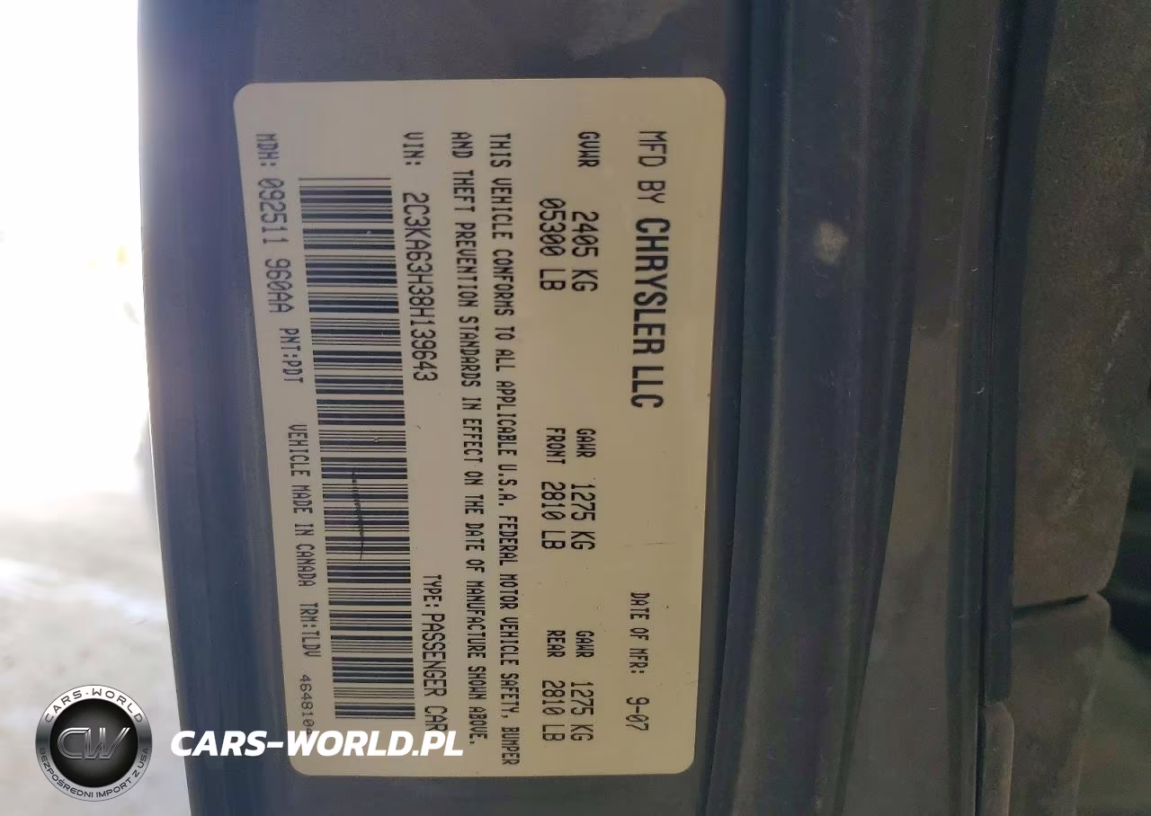 2008 Chrysler 300C VIN:2C3KA63H38H139643 - 12