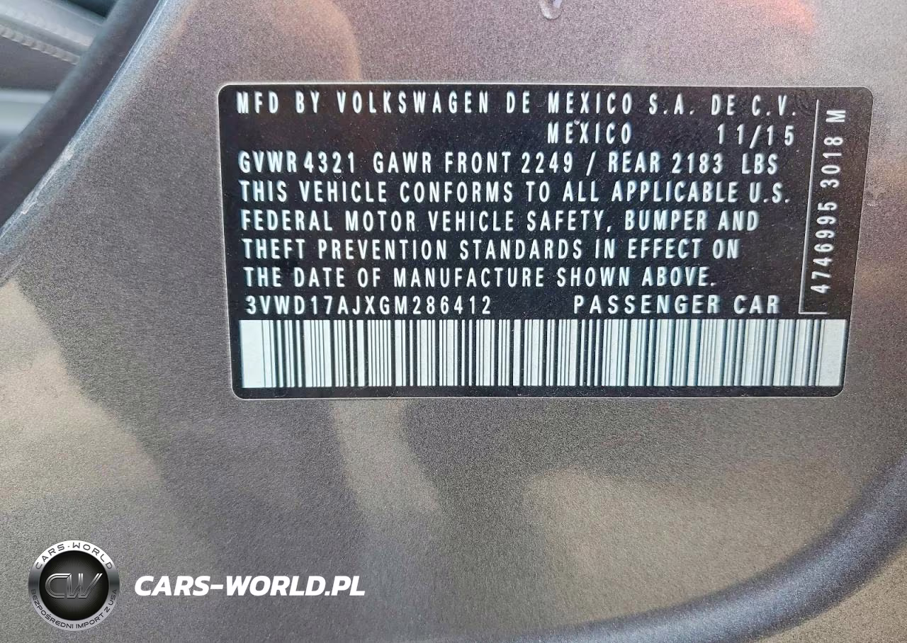 2016 Volkswagen Jetta Sport VIN:3VWD17AJXGM286412 - 12