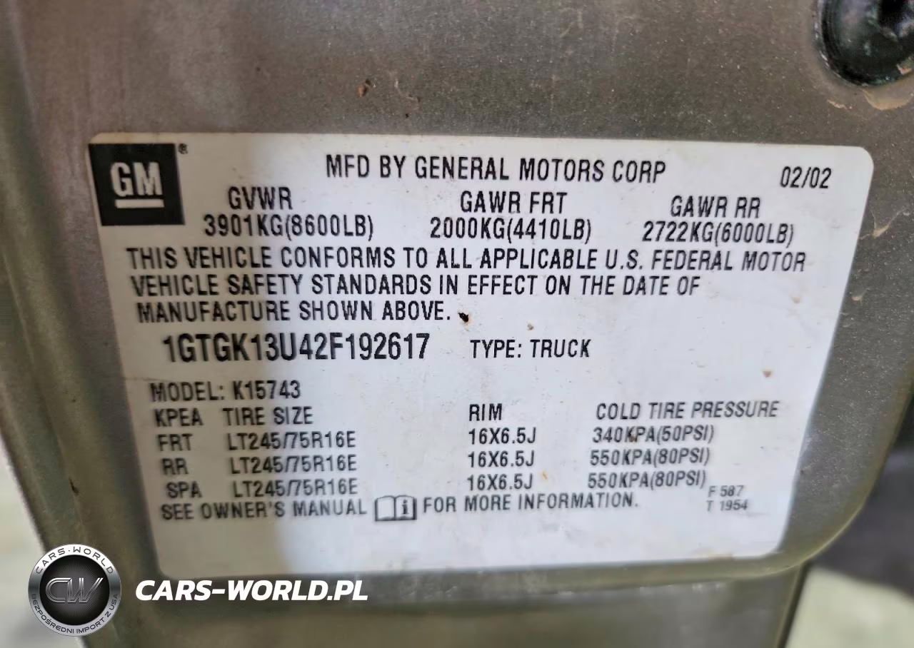 2002 GMC Sierra K1500 Heavy Duty VIN:1GTGK13U42F192617 - 12