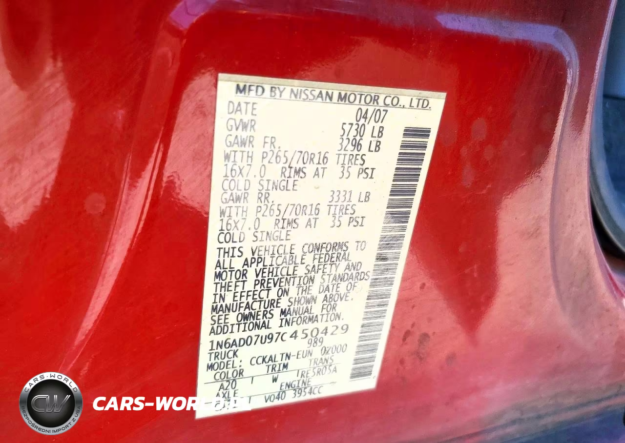 2007 Nissan Frontier Se VIN:1N6AD07U97C450429 - 12