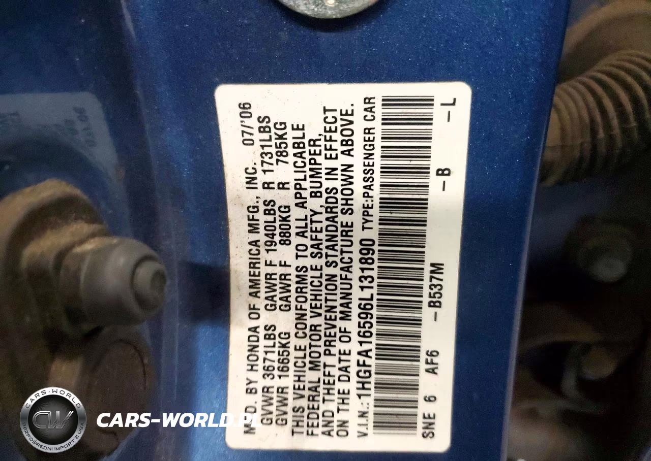 2006 Honda Civic Lx VIN:1HGFA16596L131890 - 12