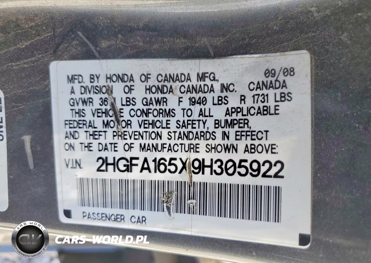 2009 Honda Civic Lx VIN:2HGFA165X9H305922 - 12