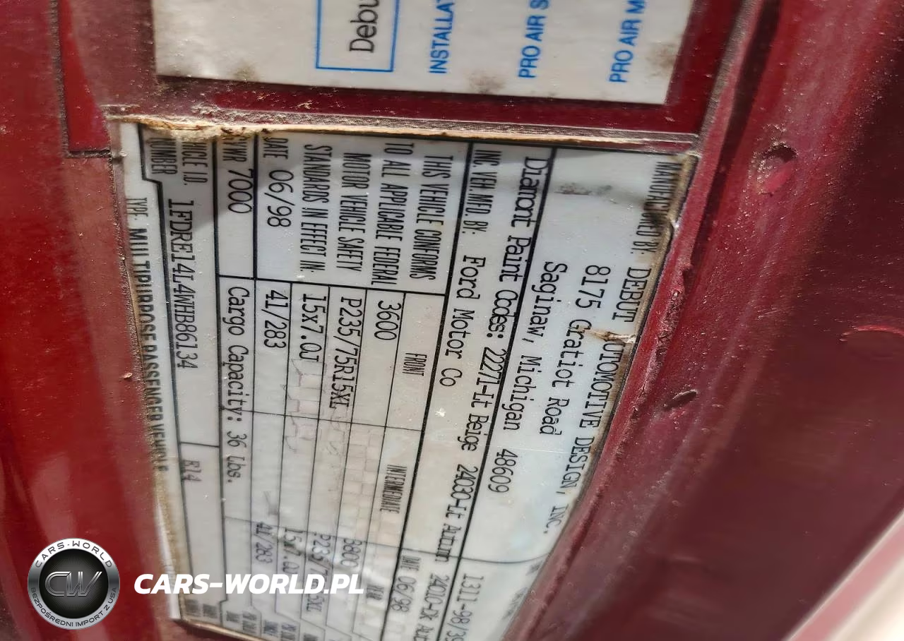 1998 Ford Econoline E150 Van VIN:1FDRE14L4WHB86134 - 13
