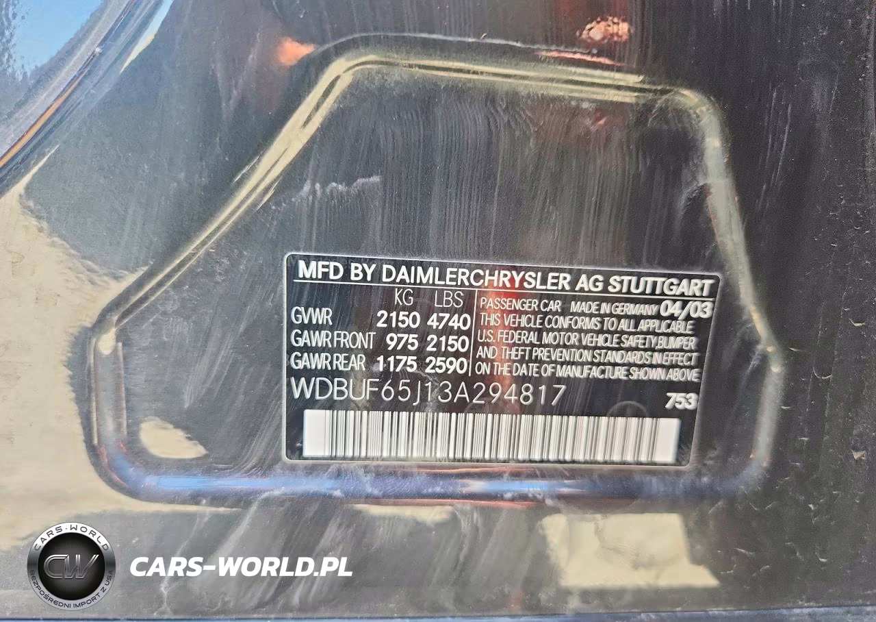 2003 Mercedes-Benz E 320 VIN:WDBUF65J13A294817 - 12