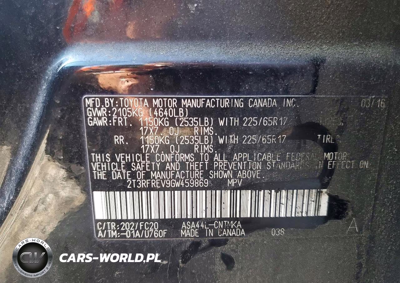 2016 Toyota Rav4 Xle VIN:2T3RFREV9GW459869 - 13
